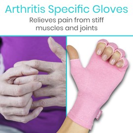 Vive Pink Arthritis Hand Compression Gloves - Comfortable Fit for Men and Women - Open Finger for Rheumatoid, Osteoarthritis and Computer Typing Pain - Carpal Tunnel Support - Moisture Wicking Fabric