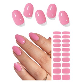 AutyaMee Semi Cured Gel Nail Strips (Baby Pink), 20 Pcs Gel Nail Wraps, Stickers, UV Light Required