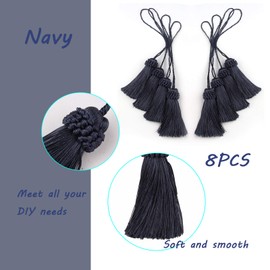 Fenghuangwu 8PCS Tassel Key Colorful Tassel for Cord Loop,Elegant Handmade DIY Craft Accessory Home Decoration (Navy)