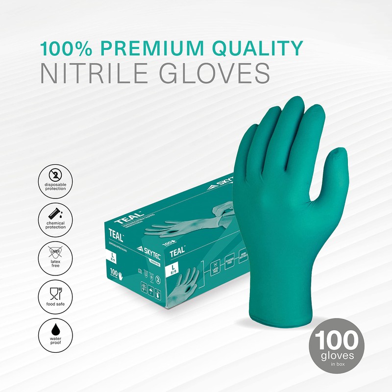 Skytec Teal Disposable Nitrile Gloves - Powder Free High Grip