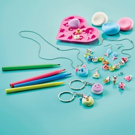 TOTUM 26049 Craft Kit 026049 Creativity Sweet Charm Factory Set: Make Your Own Earrings, Necklaces and Key Rings Clay and Felt Tip Pens, Gift for Girls, Multi-Colour, Multicoloured