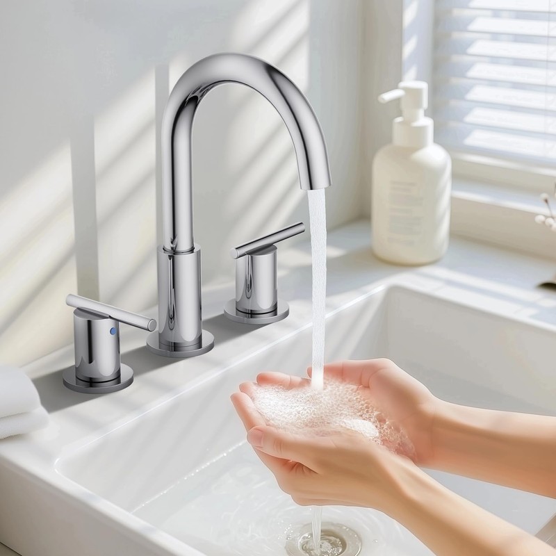 Bathroom Faucets for 3 Hole Sinks, Hurran 8 Inch Chrome