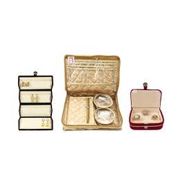 atorakushon Combo Golden 2 Bangle Chain Necklace Jewelry Pouch with Cream Ring Earring Box Satin Wardrobe Organizer Jewellery Vanity Box