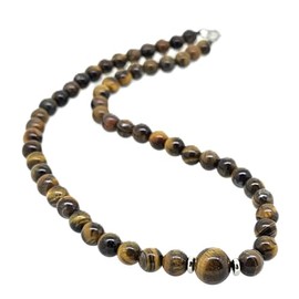 Handgefertigte Damen Edelstein Perlenkette 6-12mm Natursteinperlen - Multicolor, Schwarz, Grün, Amethyst und Türkis Halskette (Tigerauge)