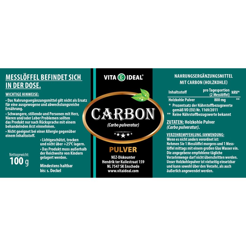 Vitaideal® Active Charcoal, Activated Carbon, 100% Pure Vegetable Powder, 100