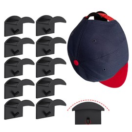 HOMEGYMFREE 10 Pieces Adhesive Hat Hooks for Wall, Minimalist Hat Rack Design Acrylic No Drilling Strong Hold Hat Hangers for Wall, Door, Closet, Office, Bedroom(Black)