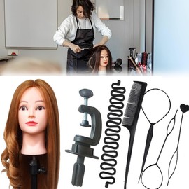 FGXY 80% Real Hair Styling Head, Beauty Training Styling Headband Holder, Practice Head Hair Styling Tool Accessories Set, DIY Hair Styling Braiding Set(Golden)