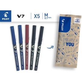 Pilot Hi-Tecpoint V7 Rollerball Pen Set of 5 (Blue, Black, Red)