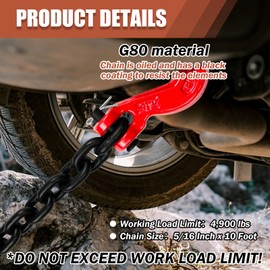 KITUYOTO Transport Binder Chain G80 5/16 Inch x 10 Foot | Towing Chain | Tow Chain with Clevis Grab Hooks | 4,900 lbs Safe Working Load | Heavy Duty Chain for Transporting Towing | Truckers Chain