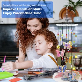 Azjachiny Diamond Art Wind Chime Diamond Painting Kits for Adults, 5D Diamond Painting Sun Catcher Accessories, DIY Diamond Art Kit Hanging Ornament with Crystal Pendant for Home Garden Window