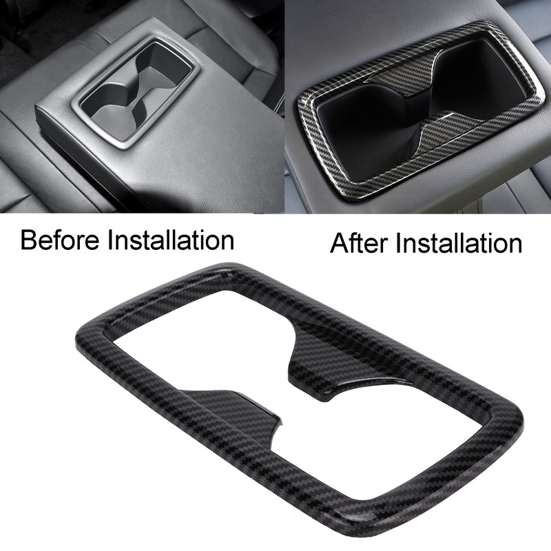 Rear Water Cup Holder Panel Frame Trim Carbon Fiber Style
