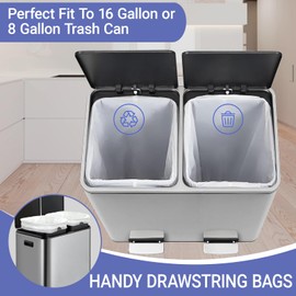 8 Gallon Trash Bags for Dual Compartment Trash Can (2 x 8 Gallon/2 x 30 L) Pefect Fit 100 Count Drawstring Kitchen Garbage Bags Compatible with Liner Code 30A & Dual Compartment Trash Can (2x8Gallon)