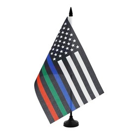 AZ FLAG USA Thin Blue Red Green Line Table Flag 8.5 x 5.5 Inch - Small USA Flag Blue Red Green Office 100% Polyester with 10 Inch Flag and Black Plastic Base