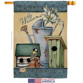 Primitive Welcome Spring Garden House Flag Country Living Farm Western Barn American Rustic Cowboy Rural Ranch Small Decorative Gift Yard Banner Made in USA 28 X 40