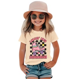 GLIGLITTR Rollin into Kindergarten Shirt for Baby Girl Roller Skate Tshirt Kids Back to School Outfit First Day of School Tee(Apricot,4T)
