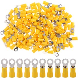 Hilitchi 100Pcs 12-10AWG Insulated Terminals Ring Electrical Wire Crimp Connectors (Yellow, M5) (Yellow - M5)