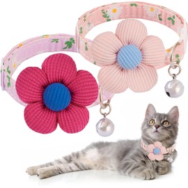 Cat Collar, Breakaway Kitten Collar with Bell and Flower for Girls Boys, Cute Safe Pet Collar, Adjustable Length (2 Pack) (Pink + Purple)