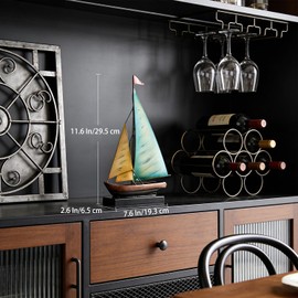 Octdays Metal Sailboat Sculpture, Modern Iron Boat Statue Home Decor for Living Room Bedroom Office Entryway Fireplace, Handmade Nautical Art Ornament (Yellow and Blue Sailboat)