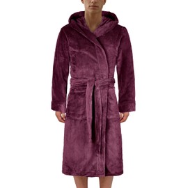 Elegant Comfort Luxury Men’s Hooded Plush Fleece Spa Bathrobe with Shawl Collar and Pockets - Velvet Soft, Mens Spa Long Robe, Large-Extra Large, Purple