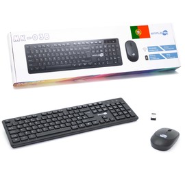 Simpletek - Kit Maus & Tastatur Schwarz Wireless 2.4G Portugiesisches PT Layout | Portuguese Tastatur QWERTY | Numerische Tastatur Ergonomische Maus 3 Tasten USB-Empfänger