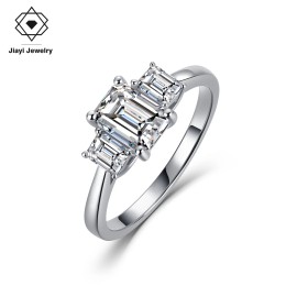 1.6 CTW Three Stone Emerald Cut Moissanite Engagement Ring S925 Sterling Silver with Tapered Baguette Side Stones Fine JewelryColor: Silver, Ring Size: 9#