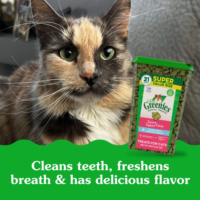 Greenies Feline Adult Dental Cat Treats, Savory Salmon Flavor, 21