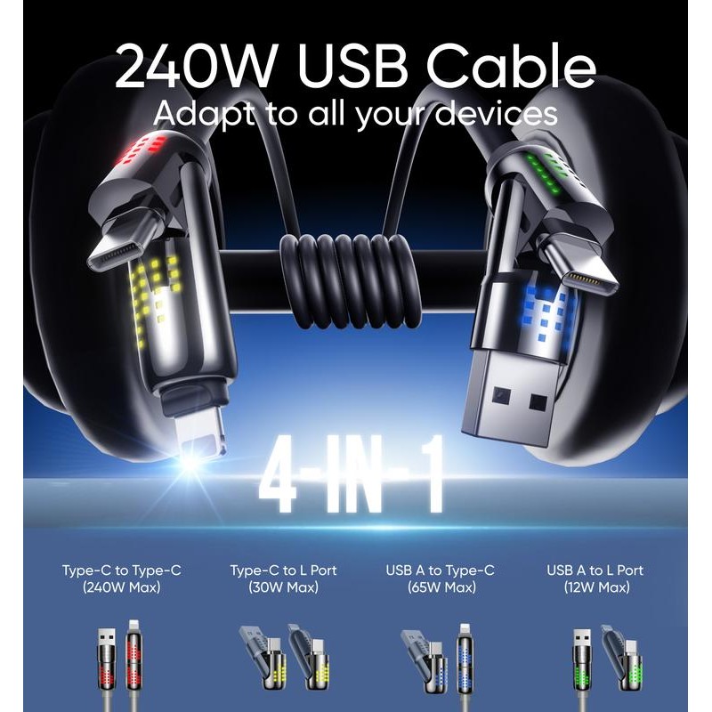 MagicJohn New MAGIC JOHN 4 in 1 Charging Cable 240W