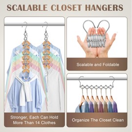 4 Pack Space Saving Hangers for More Than 28 Clothes, Extendable Standard Hangers for Closet, Foldable and Portable, Space Savers for Closet Organizers and Storage, Dorm Room Essentials