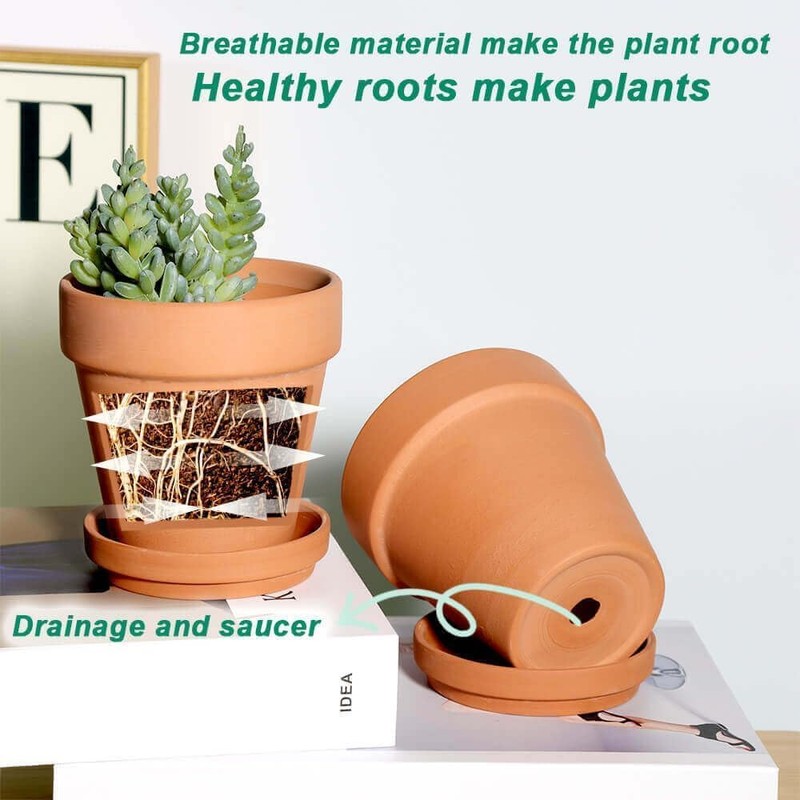 vensovo 4 Inch Terracotta Plant Pots with Saucer - 6