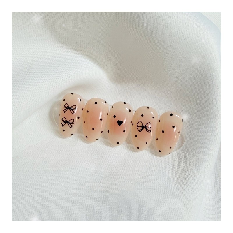 [Handmade Nail Tips] Cheek Dotted Nail Tips - Short Oval