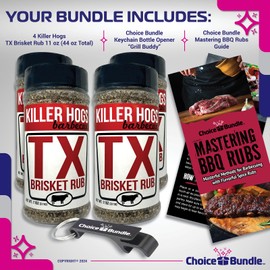 Killer Hogs TX Brisket Rub - Texas Style Premium BBQ Seasoning 4 pk (44 oz) + Barbecue Masters & Bottle Opener (6 Items)!