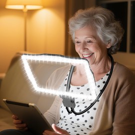 Large 10X Magnifying Glass with Light, Hands Free Magnifying Glass for Reading, Full Book Page Magnifier with 50 LED Lights, Flexible Gooseneck Magnifiers for Seniors Low Vision Elderly