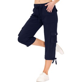 MoFiz Capris para mujer con bolsillos, ajuste holgado, pantalones capri casuales, elegantes, ligeros, holgados, pantalones cargo para senderismo, marino, 4X-Large