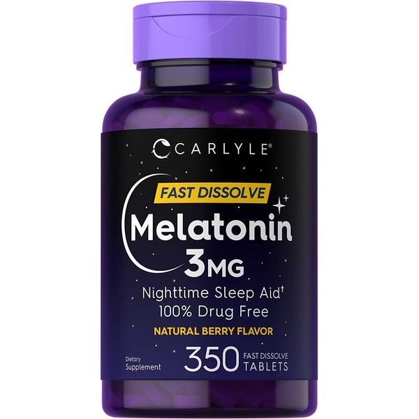 Carlyle Melatonin 3mg Fast Dissolve Tablets | 350 Count | Low Dose Sleep Aid | Drug Free | Vegetarian, Non-GMO, Gluten Free