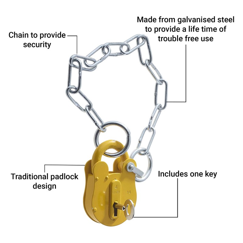 FB14 Yellow Chain Type London Fire Brigade Padlock Supplied with