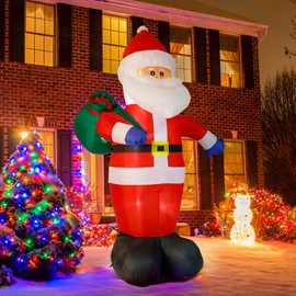 8 FT Christmas Inflatable Santa Outdoor Decoration with Gift Bag, Giant Santa Carrying Gift Bag with Built-in LED Lights for Yard Lawn Decoration