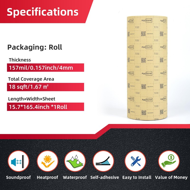 AggSound 157mil(4mm) 18sqft Aluminum Foil Finish Car Insulation Roll Sound