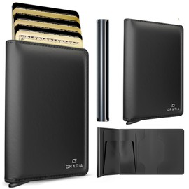GRATIA Slim Wallet for Men - RFID Blocking, Minimalist Credit Card Holder, Stylish Men Wallet for Security & Convenience, Front & Back Pocket Cardholder, Holds 8 Cards (Black)