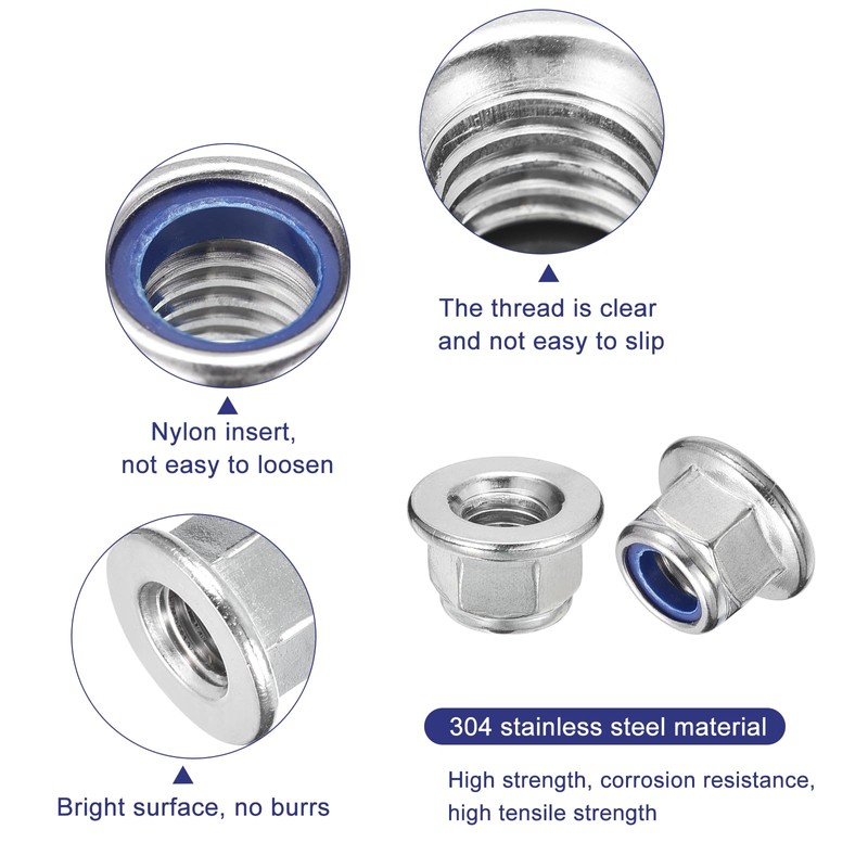 sourcing map M10x1.5mm Flange Nylon Insert Lock Nuts, 35Pcs 304