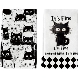 zukmvuh It's Fine I'm Fine Everything is Fine Cat Hand Towels for Bathroom Kitchen Dish Towels Set, Cat Lover Gift Funny, Funny Cats 18x26 Inch Black Tea Towel Decorative Set of 2
