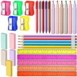 Feifeiya 240 Pcs Back to School Supplies for Student Includes Ballpoint Pen, Ruler, Pencil, Eraser Refill, Highlighter, and Pencil Sharpener for Students Stationary Essentials Set School Office Supply