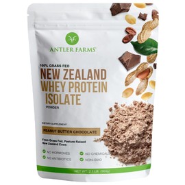 Antler Farms Antler Farms - 100% Grass Fed New Zealand Whey Protein Isolate, Peanut Butter Chocolate Flavor, 2 lbs - Pure and Clean, 7 Ingredients, Cold Processed
