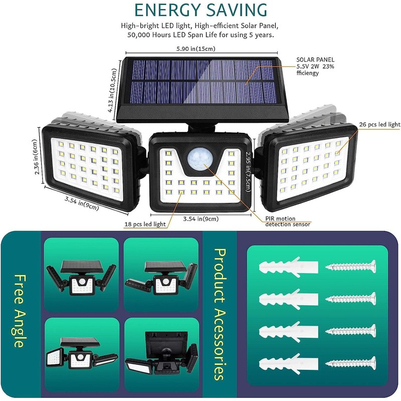 KIBTOY Solar Sensor Outdoor Bright Light Easy to Install, Security