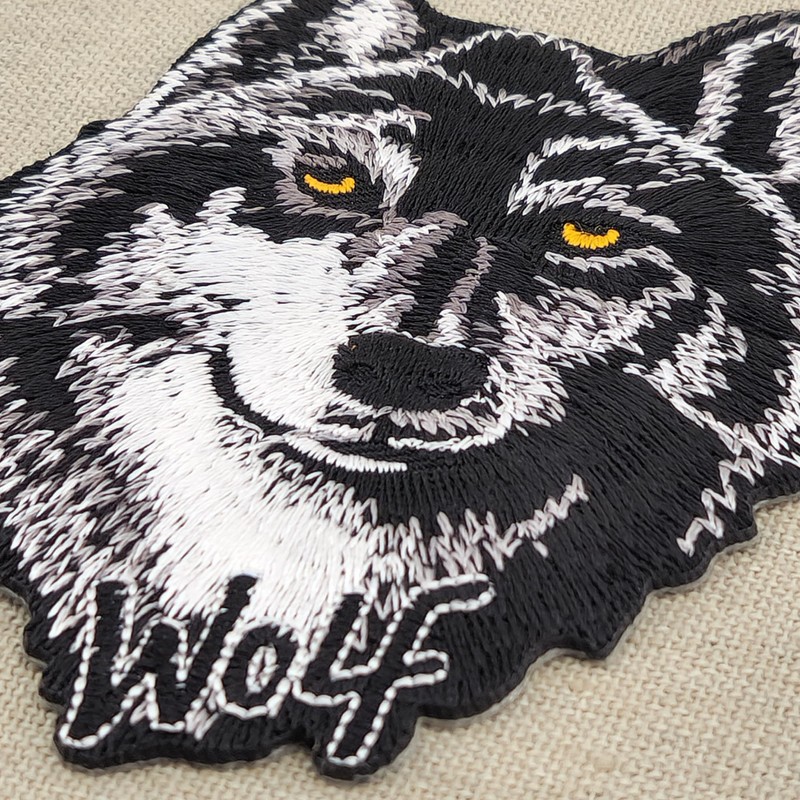 Wolf Head Black Grey Iron On Sew On Patch Iron-On