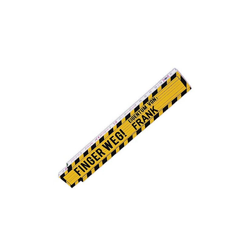 Tape measure ruler with motif: "Finger weg", German text, joint