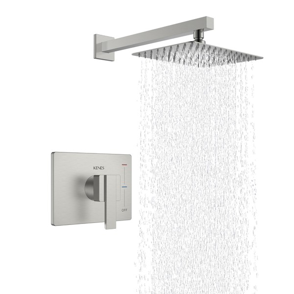 KENES Modern Brushed Nickel Shower Faucet, Square Shower Trim Kit