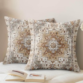 SZXYCZL Boho Throw Pillow Covers 22X22 Inch Set of 2,Bohemia Carpet Pattern Soft Pillowcases Decorative Sofa Living Room Bed Outdoor Pillow Case for Cushion Cover-Brown