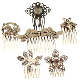 BIUDECO 6pcs Vintage Hair Combs for Women Decorative Side Comb Gemstone Accents Hair Accessories for Weddings Parties and Special Occasions