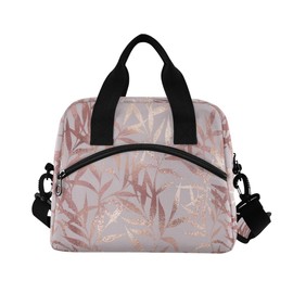 ALAZA Lunch Bags for Women Girls Boys, Rose Gold Leaves Insulated Lunch Box with Shoulder Straps and Handle, Crossbody Tote Lunch Bag for School Office