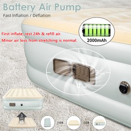 Queen Air Mattress with Built in Pump, Rechargeable, 16'' Raised, 650lb Max